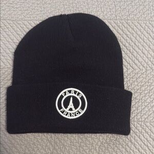 Black Beanie with Paris France Embroidery